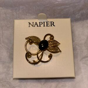 Napier Gold and Black Floral Brooch Pin